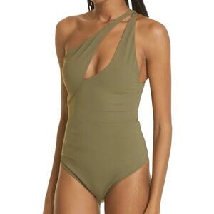 Alix NYC one-shoulder asymmetrical cutout bodysuit Green Size Medium